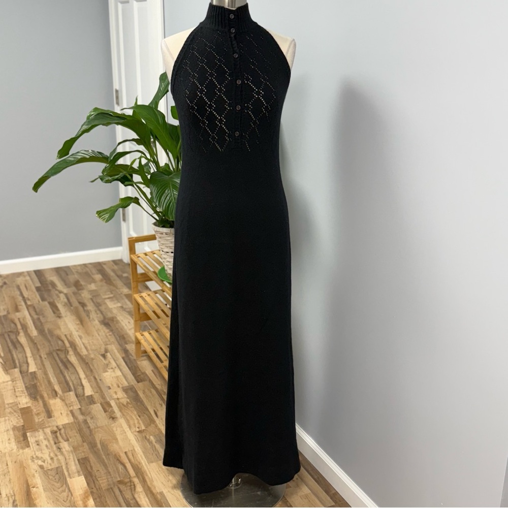Francesca Of Damon Sweater Dress Dress Maxi IT 12 -US M Black Pointelle Vtg 70s - Picture 1 of 7